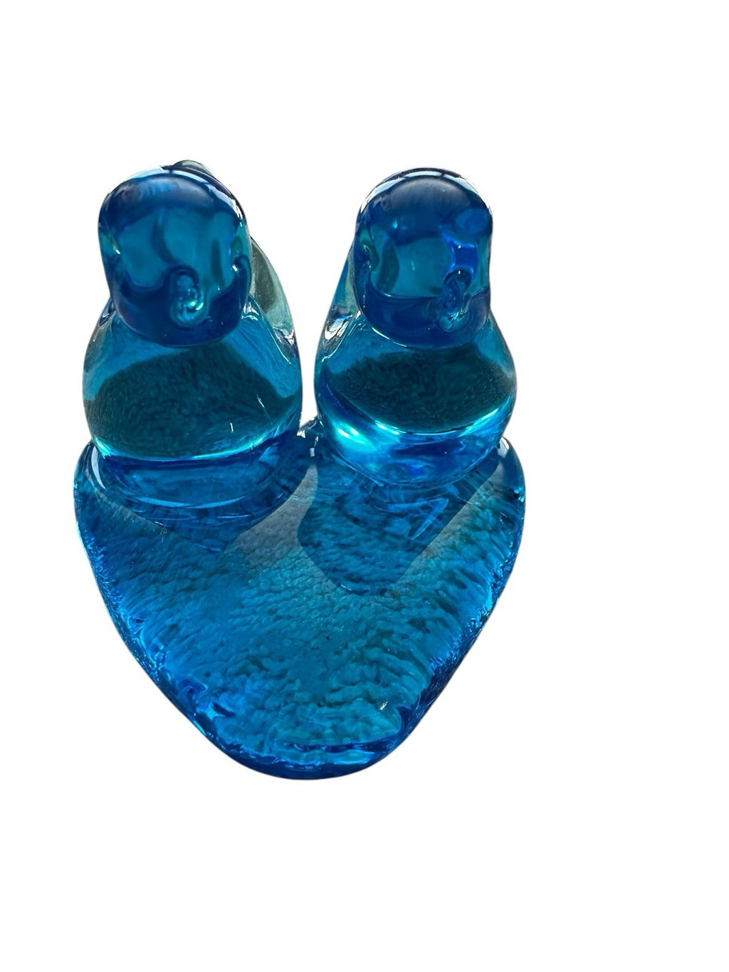 Blue Birds of Happiness Glass Figurine on Heart Base Leo Ward 2000 Signed Vtg