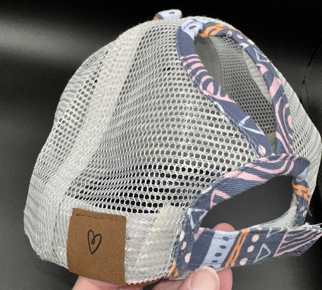 Baseball Hat Adjustable Mesh Distressed With Ponytail Hole Latched Mama Womens