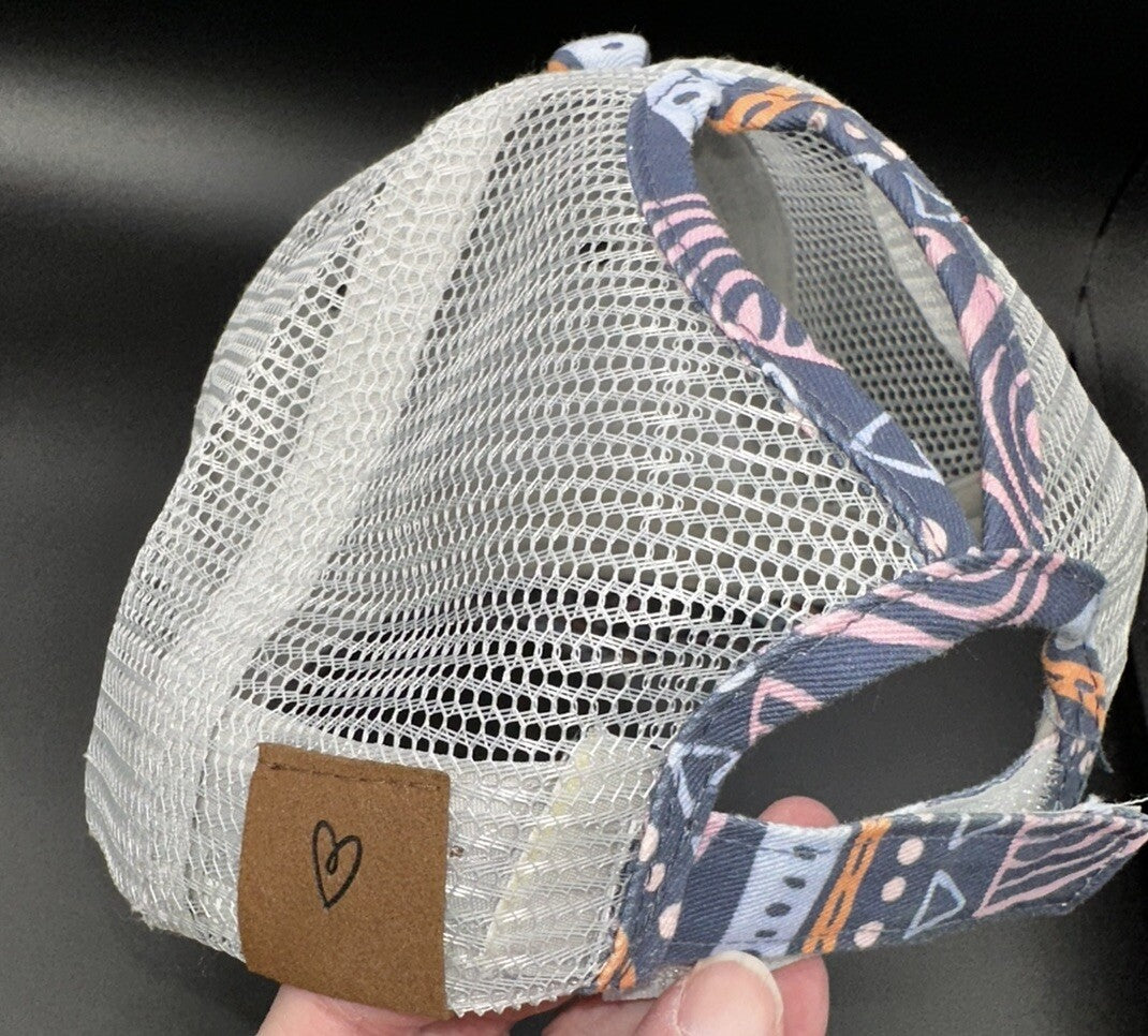 Baseball Hat Adjustable Mesh Distressed With Ponytail Hole Latched Mama Womens