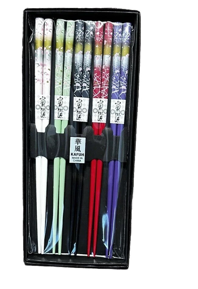 Chopsticks Kafuh 5 Pr Wooden Beautiful Floral Design Never Sealed New