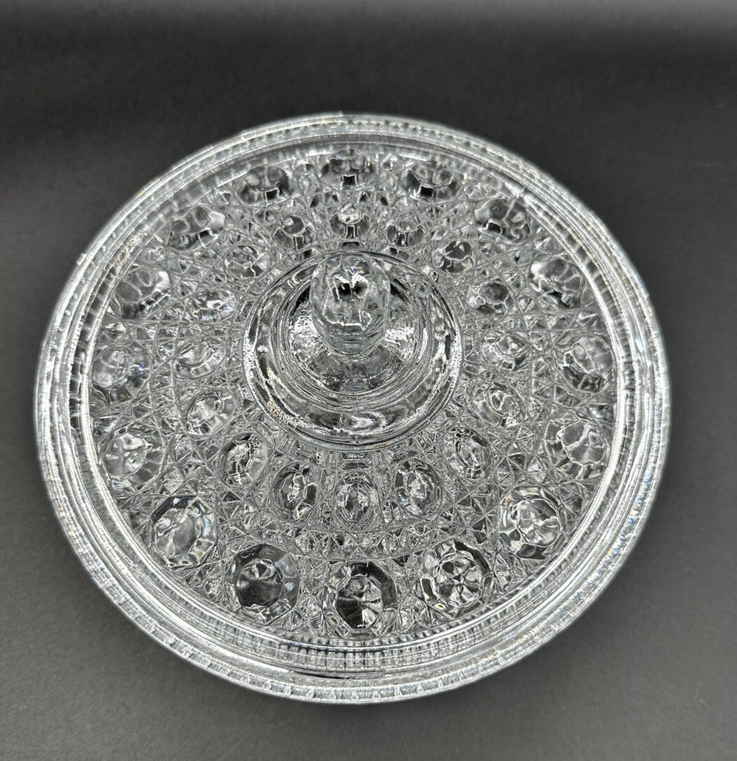 Candy Dish Bowl Lid Indiana Glass Windsor Button & Cane Clear Large Vintage