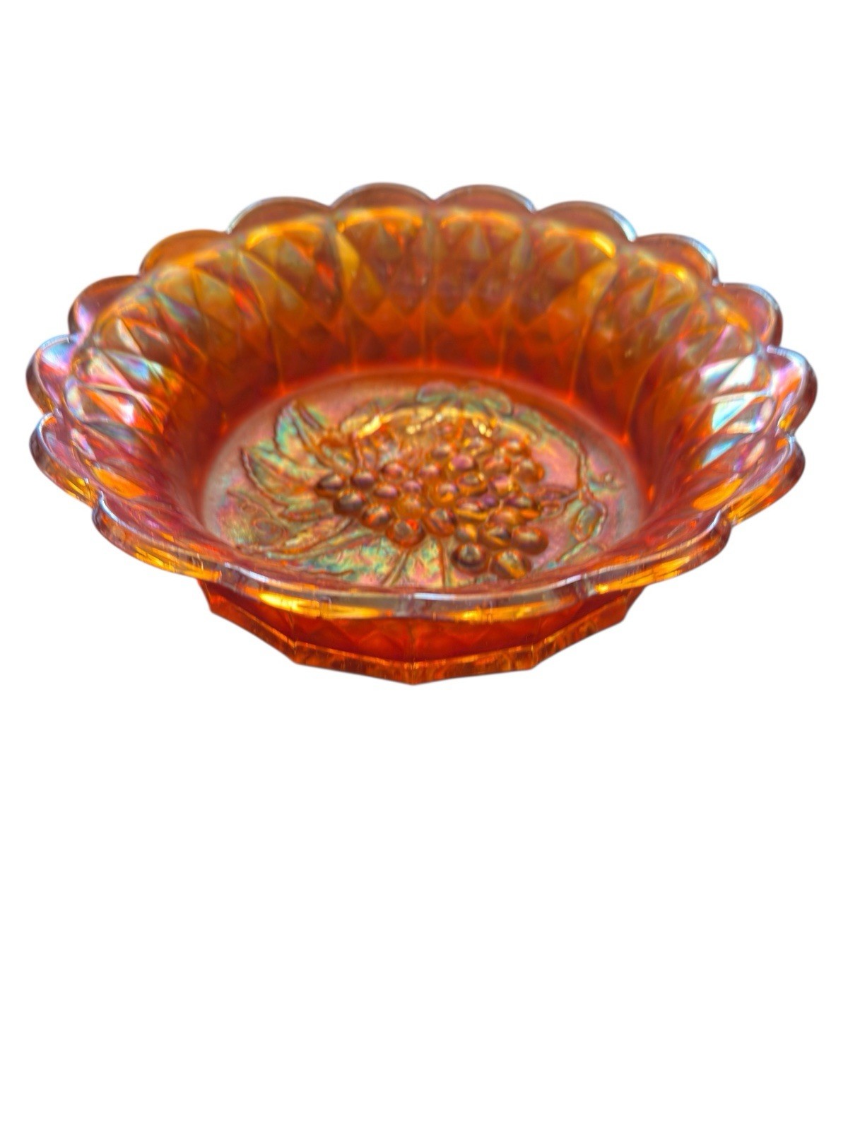 Carnival Glass Bowl Imperial Heavy Grape Marigold 8.75” Vintage
