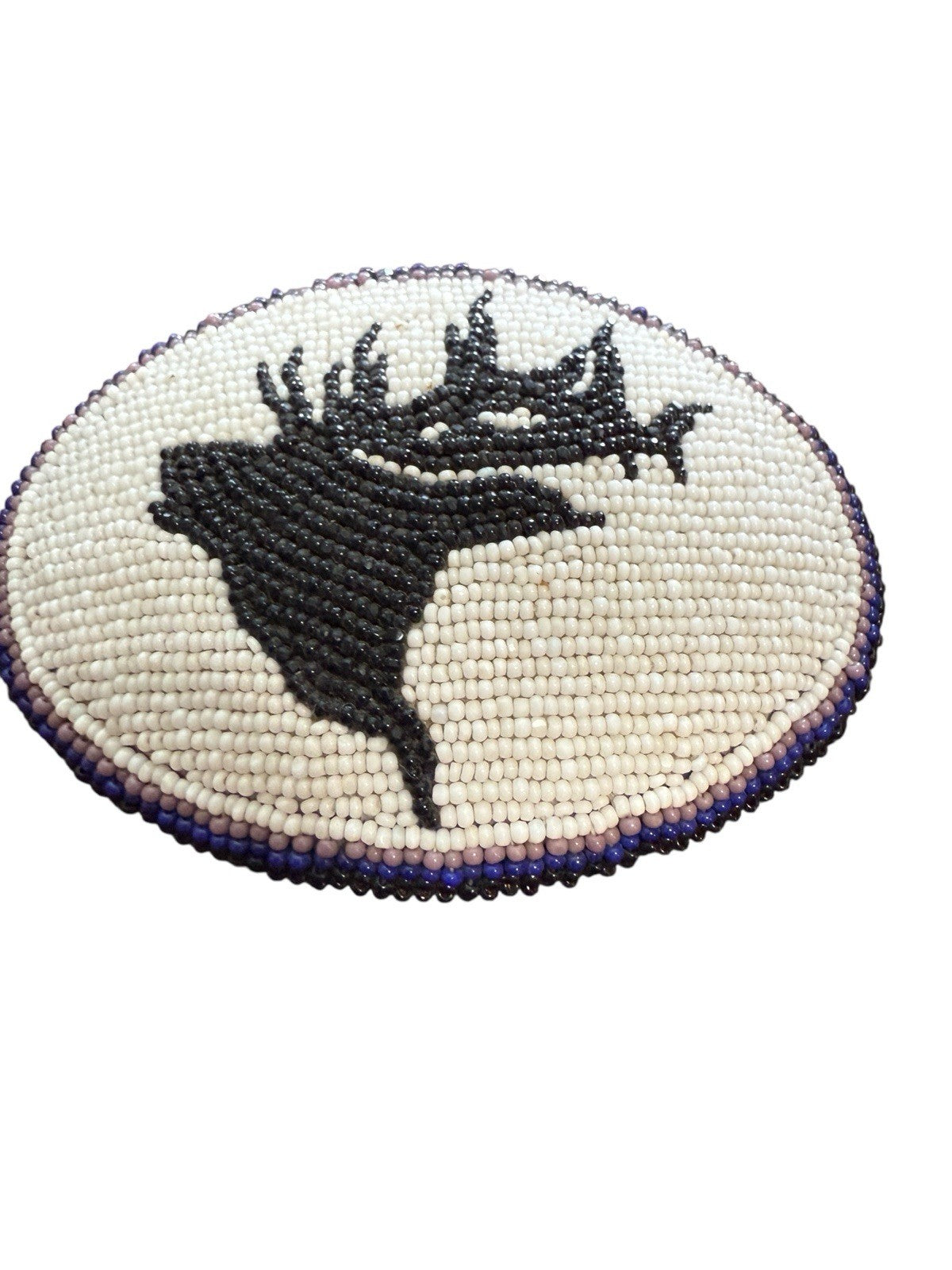 Belt Buckle, Signed And Stamped. Native American Beaded Elk Vintage