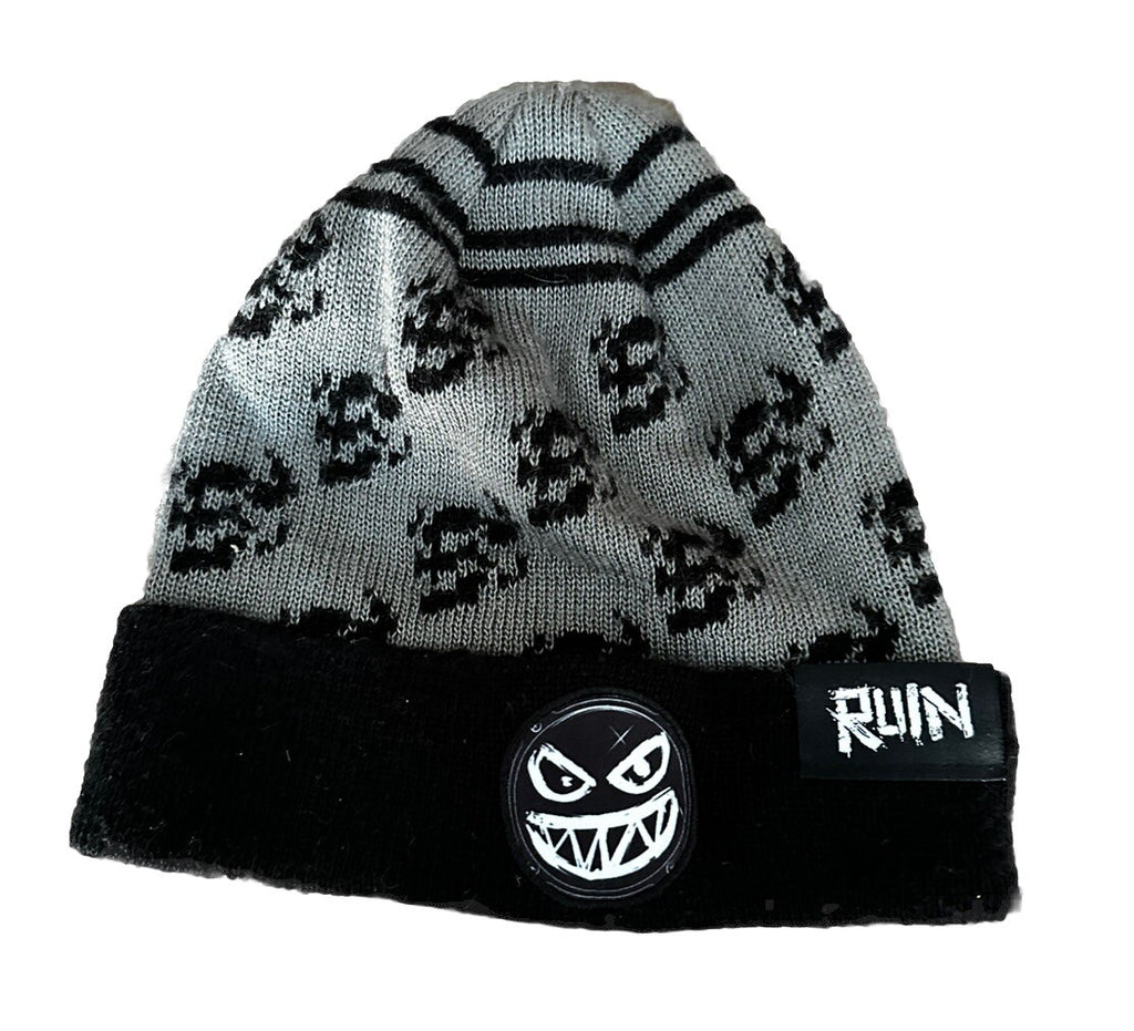 Beanie Activision Ruin Skull Grey And Black Preowned