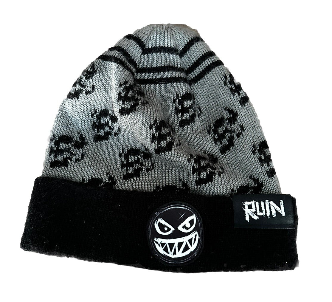Beanie Activision Ruin Skull Grey And Black Preowned