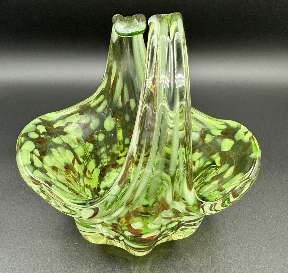 Art Glass Basket Green End Of Day Preowned Vintage