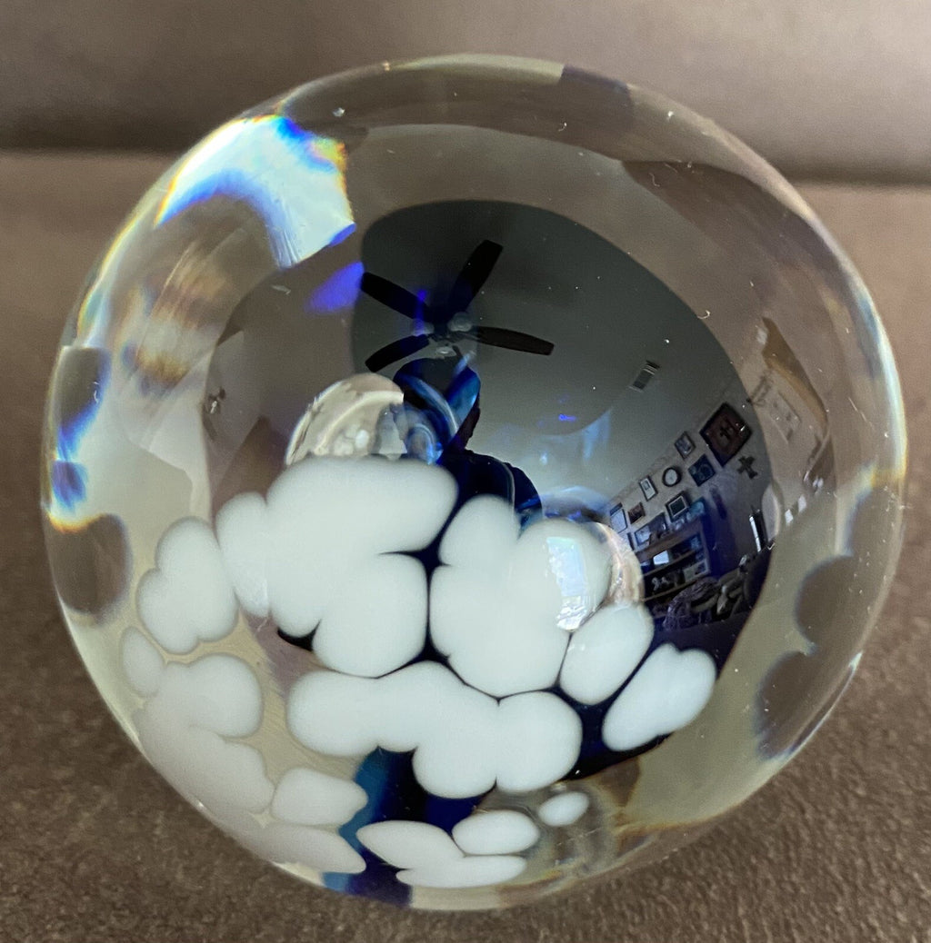 Art Glass Paperweight Cobalt Blue 3" Diam 2 5/8” Tall Signed Harv Harris Studio