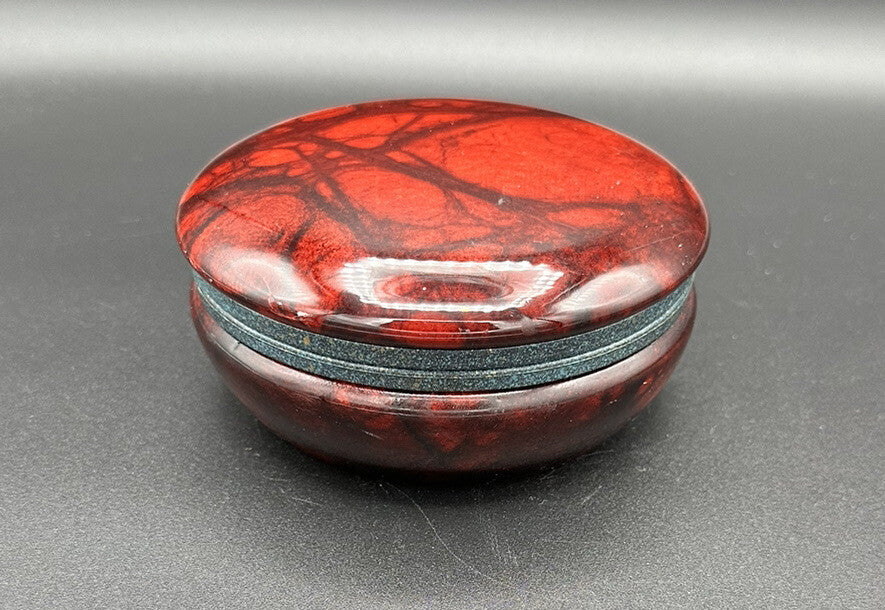 Dresser/ Trinket Box Italian Red Black Alabaster 5” X 2” Vintage