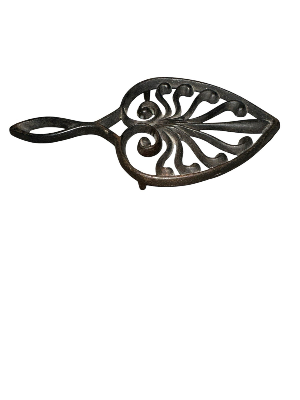 Cast Iron Heart Scroll Sad Iron Footed 9" Trivet Kitchen 262 Ornate Vintage