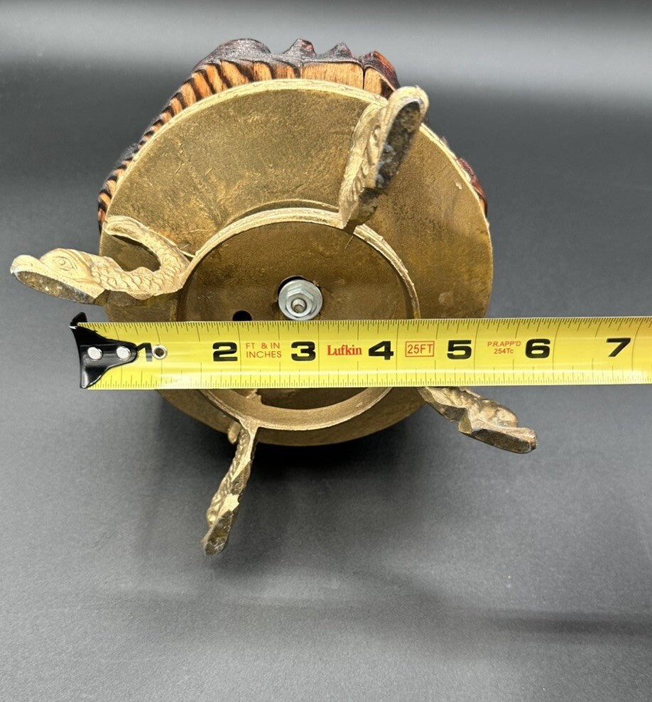 Bonsai Fur Tree Wood Base  10.75”Tall Handmade Hand Painted Bronze Vtg