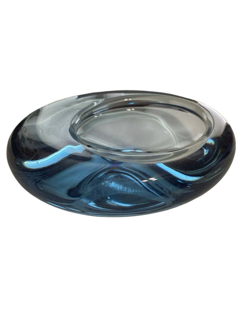 Bowl Per Lütken Holmegaard Art Glass Denmark MCM Blue Oval Signed