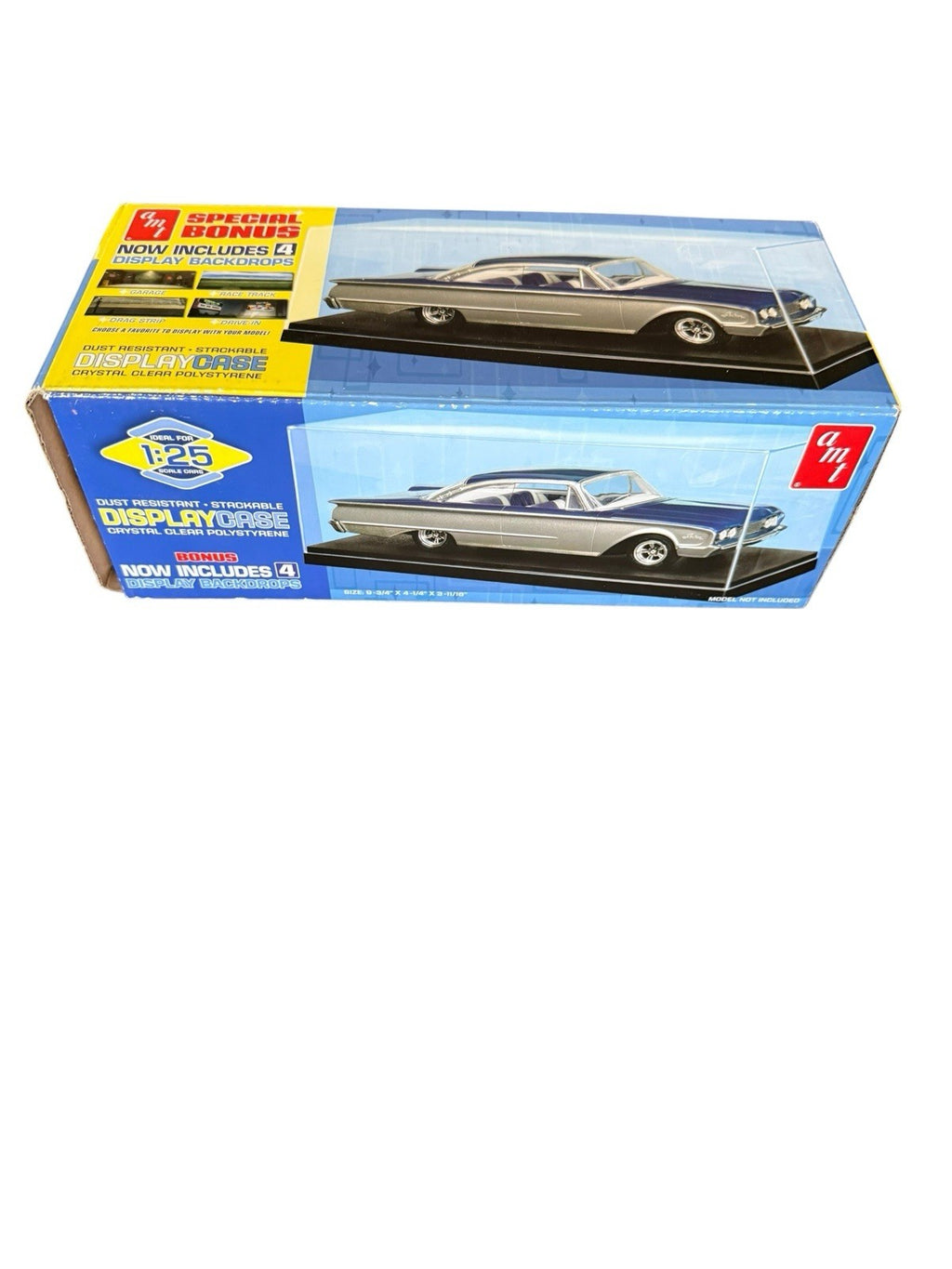 Display Case Clear Plastic Black Base 1:24 1:25 Car Model W 4 Backdrops AMT