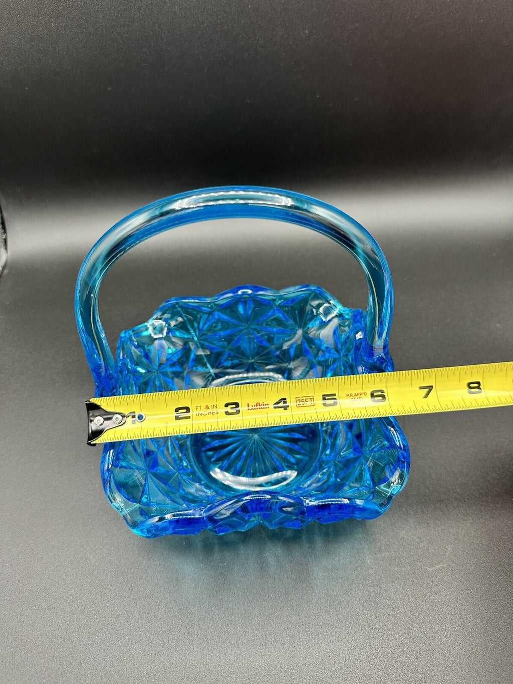Basket Blue With Handle 7" Indiana Glass Monticello Vintage