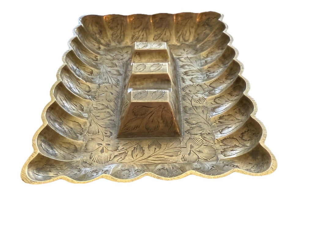 Ashtray Marked India Art Nouveau Ornate Brass Antique