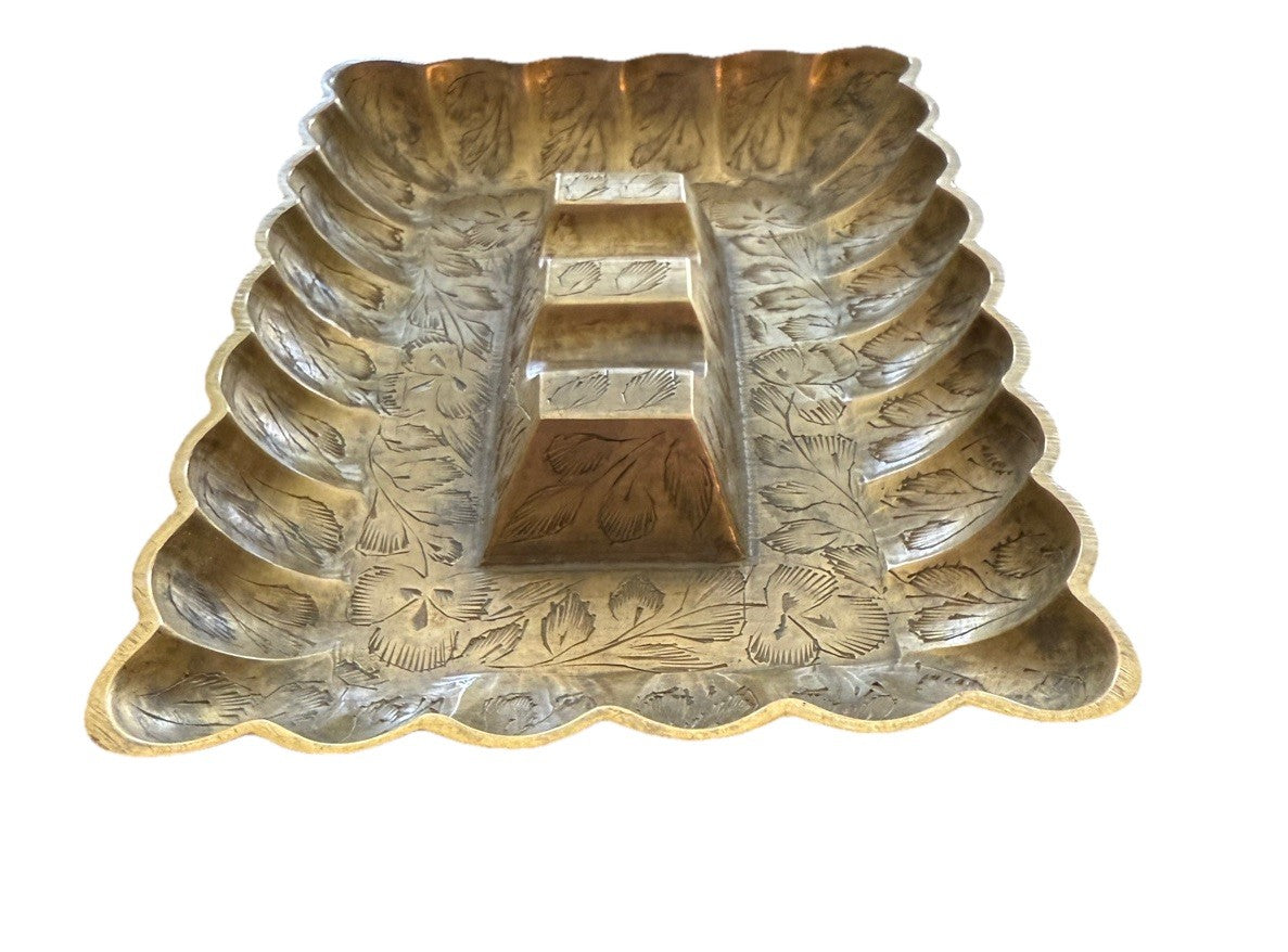 Ashtray Marked India Art Nouveau Ornate Brass Antique