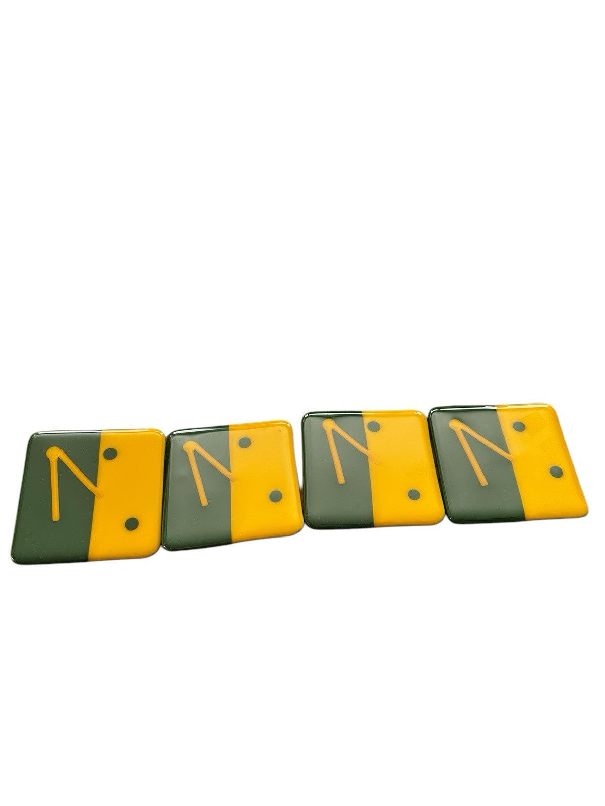 Art Glass Coasters Set Of 4 Green & Yellow Fused Dichoric 4”x4”