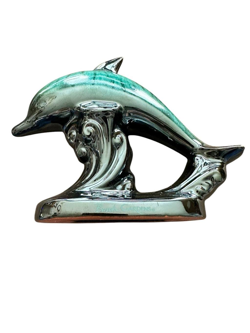 Dolphin Ceramic Statue Busch Gardens 5 1/4” Tall Green Vintage