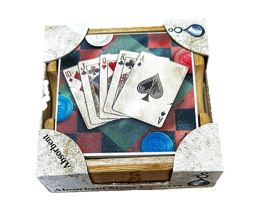 Absorbent Stone Trivet w/ Poker Casino Cards Design 6” Sealed New