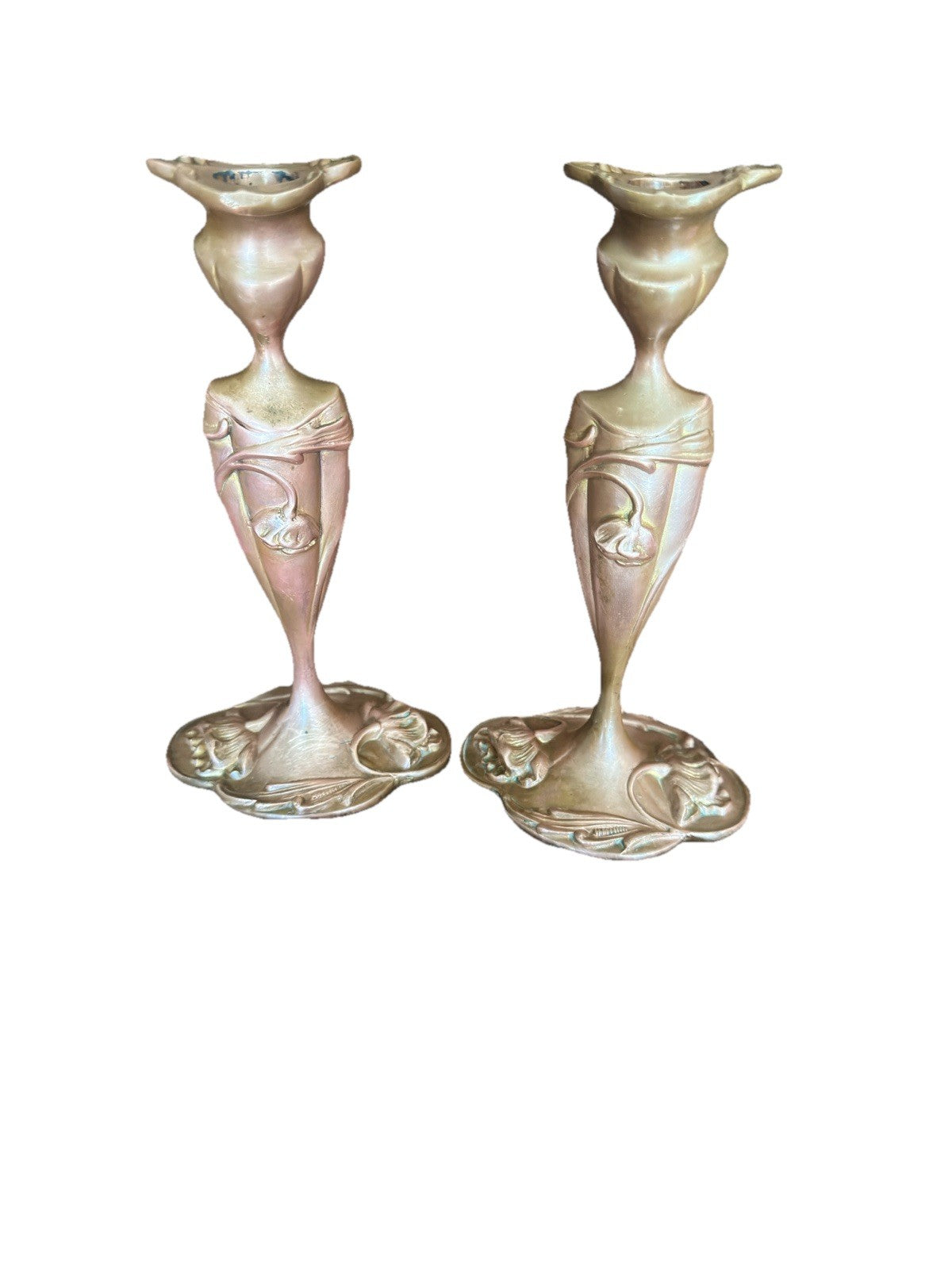 Antique/Vintage Candlestick Floral Motif Heavy Tall Art Nouveau Brass