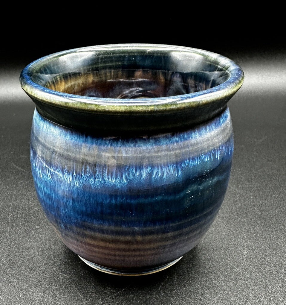 Art Pottery Votive Signed Olsen Blue Purple Maroon Heart Cut Out