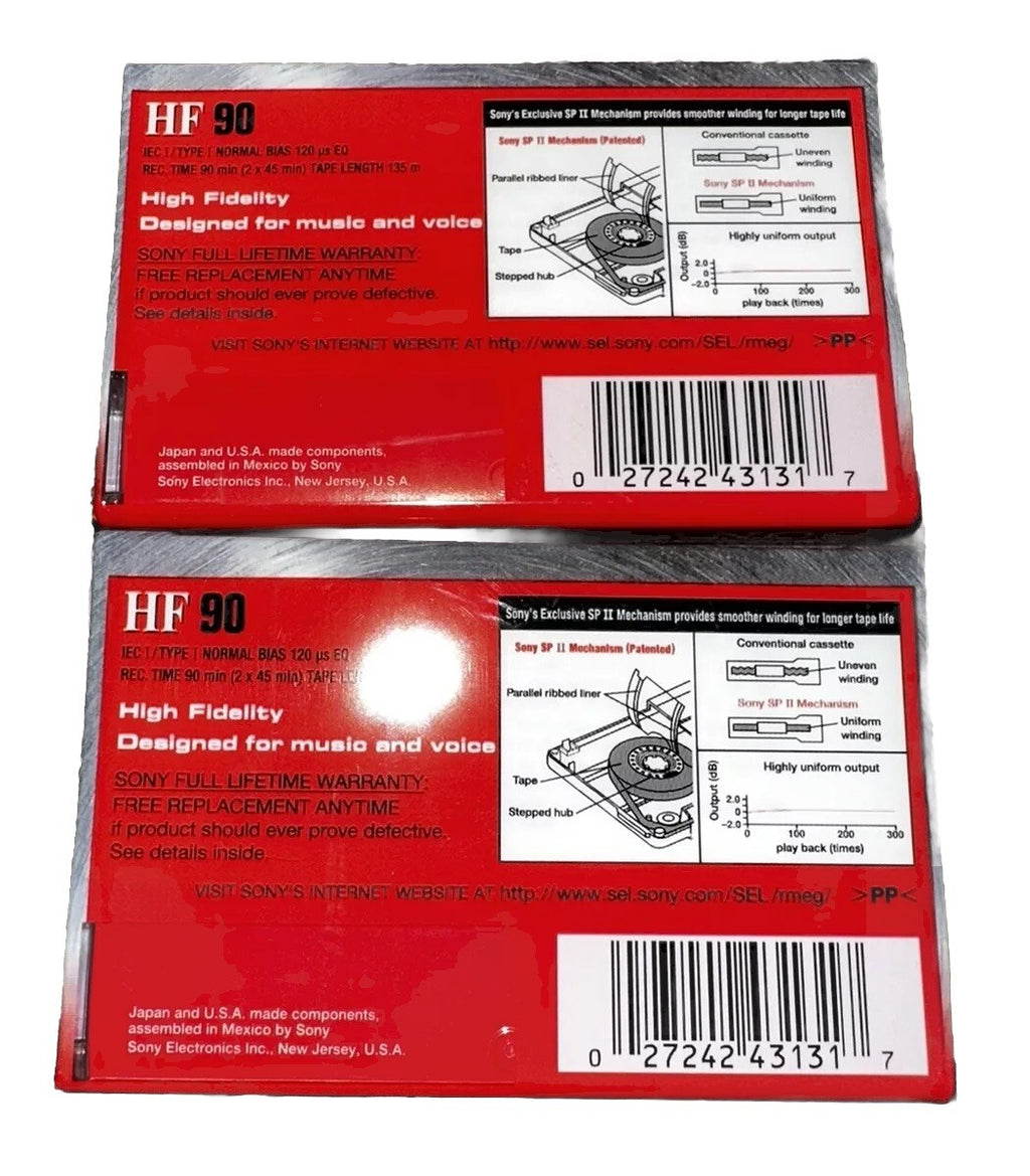 Cassettes 90 minutes Recordable (2) Sealed Sony HF Sealed Blank Audio New
