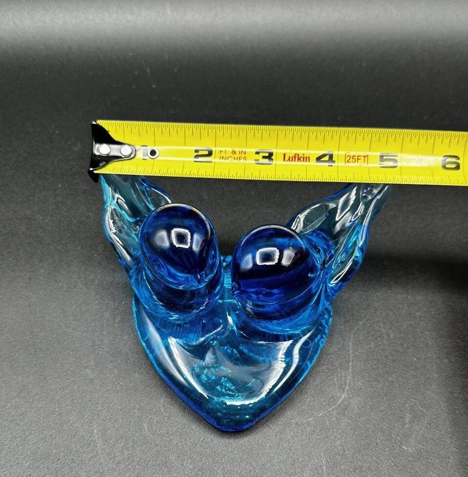 Bluebirds Of Happiness Heart Pair Glass Figurine Blue/Leonard 1988 Vintage