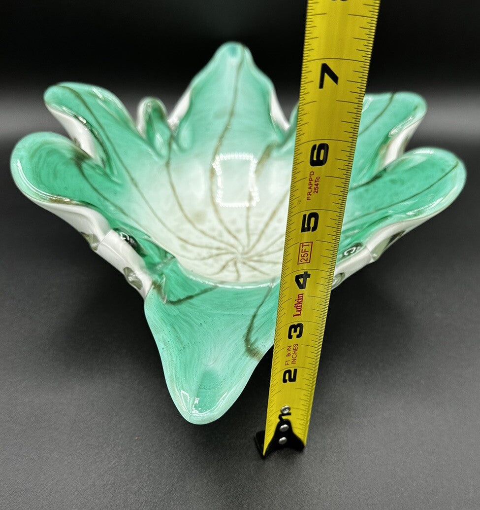 Bowl Mid-Century Green White Murano Art Glass Centerpiece Fruit Bowl Vintage