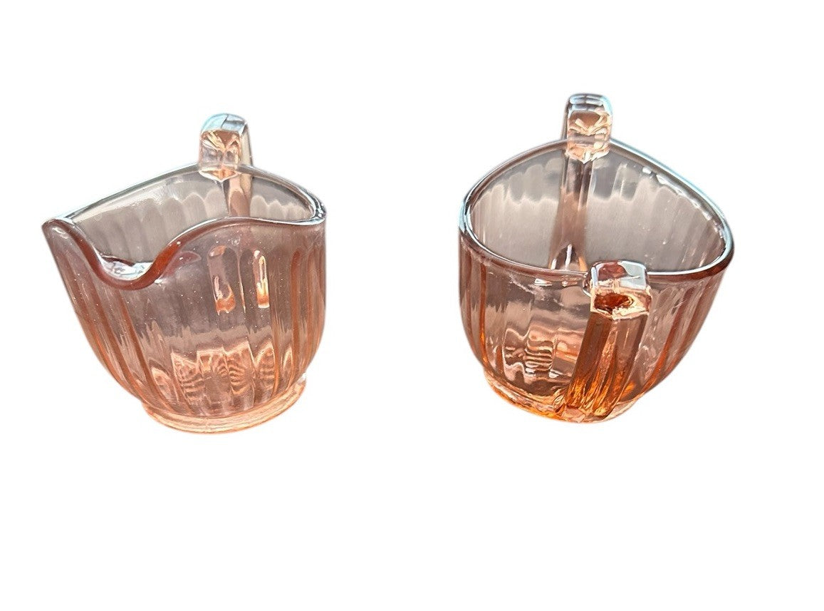 Creamer And Sugar Imperial Pink Depression Glass Open Handle Bowl Vintage