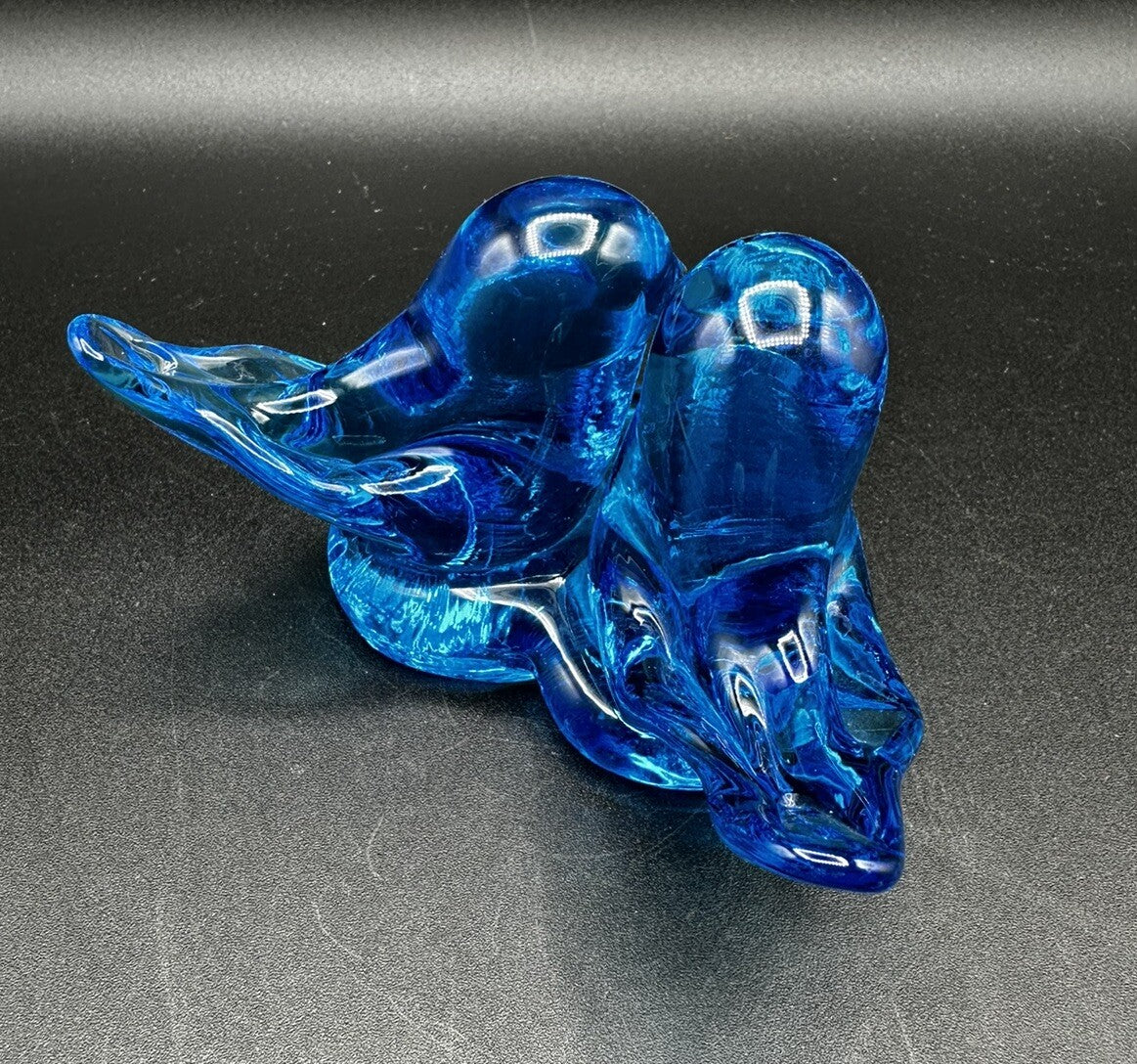 Bluebirds Of Happiness Heart Pair Glass Figurine Blue/Leonard 1988 Vintage