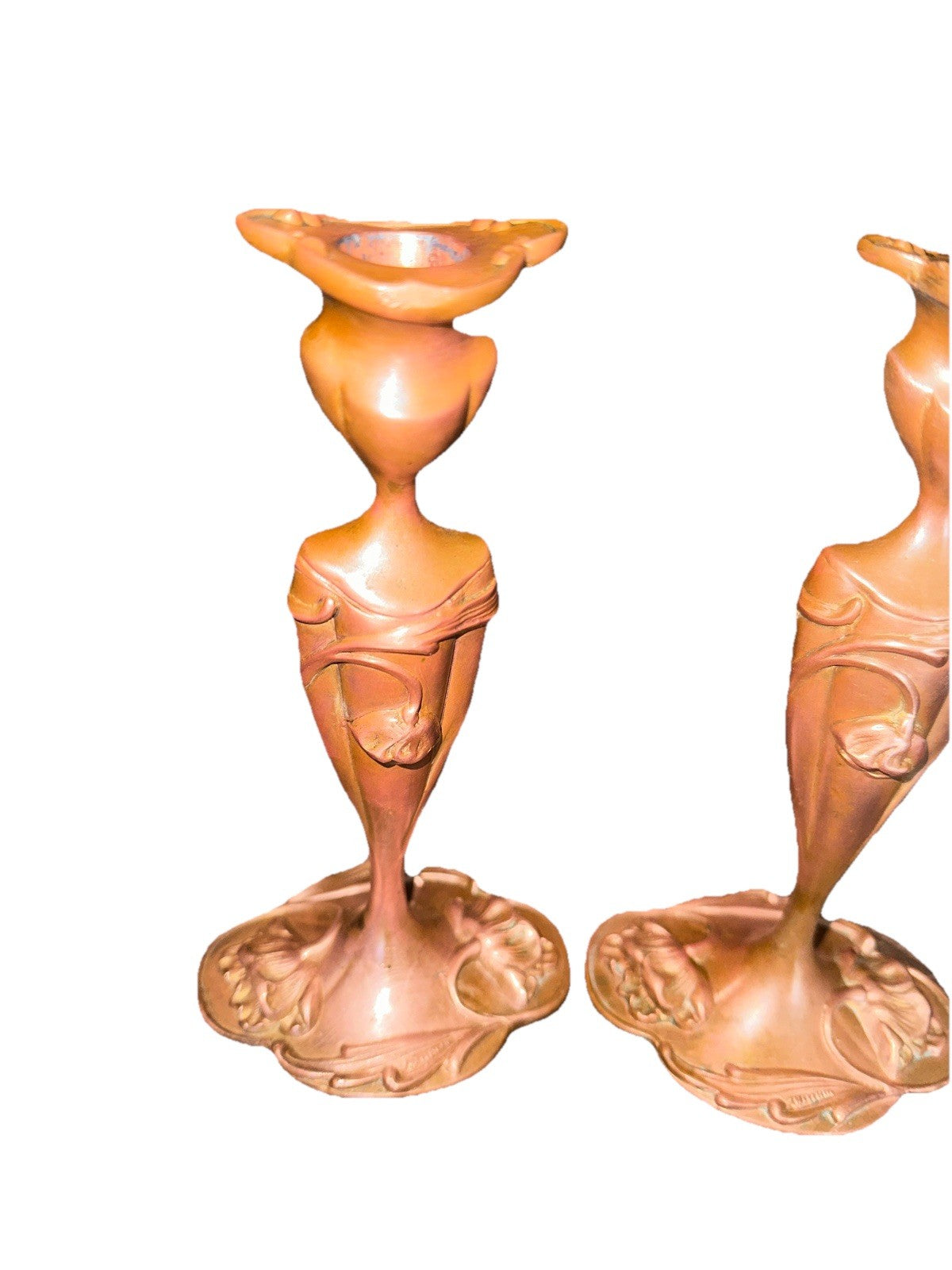 Antique/Vintage Candlestick Floral Motif Heavy Tall Art Nouveau Brass