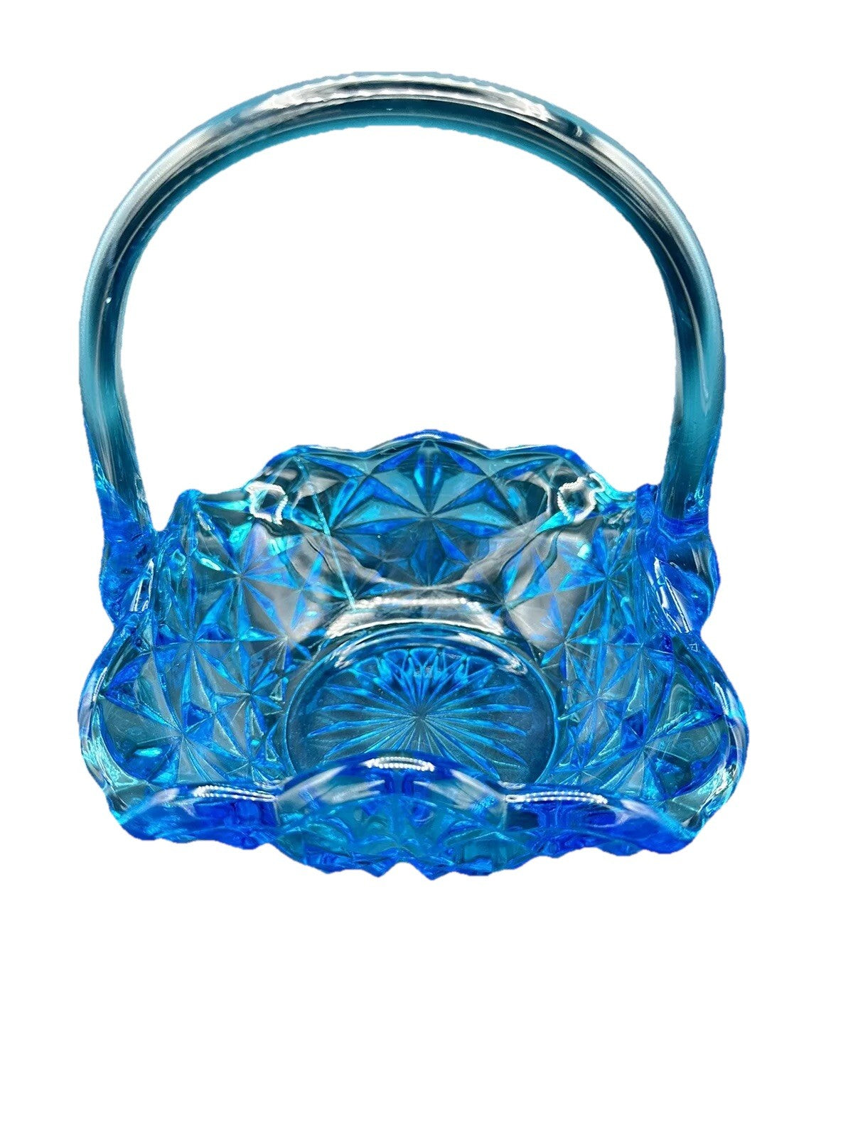 Basket Blue With Handle 7" Indiana Glass Monticello Vintage