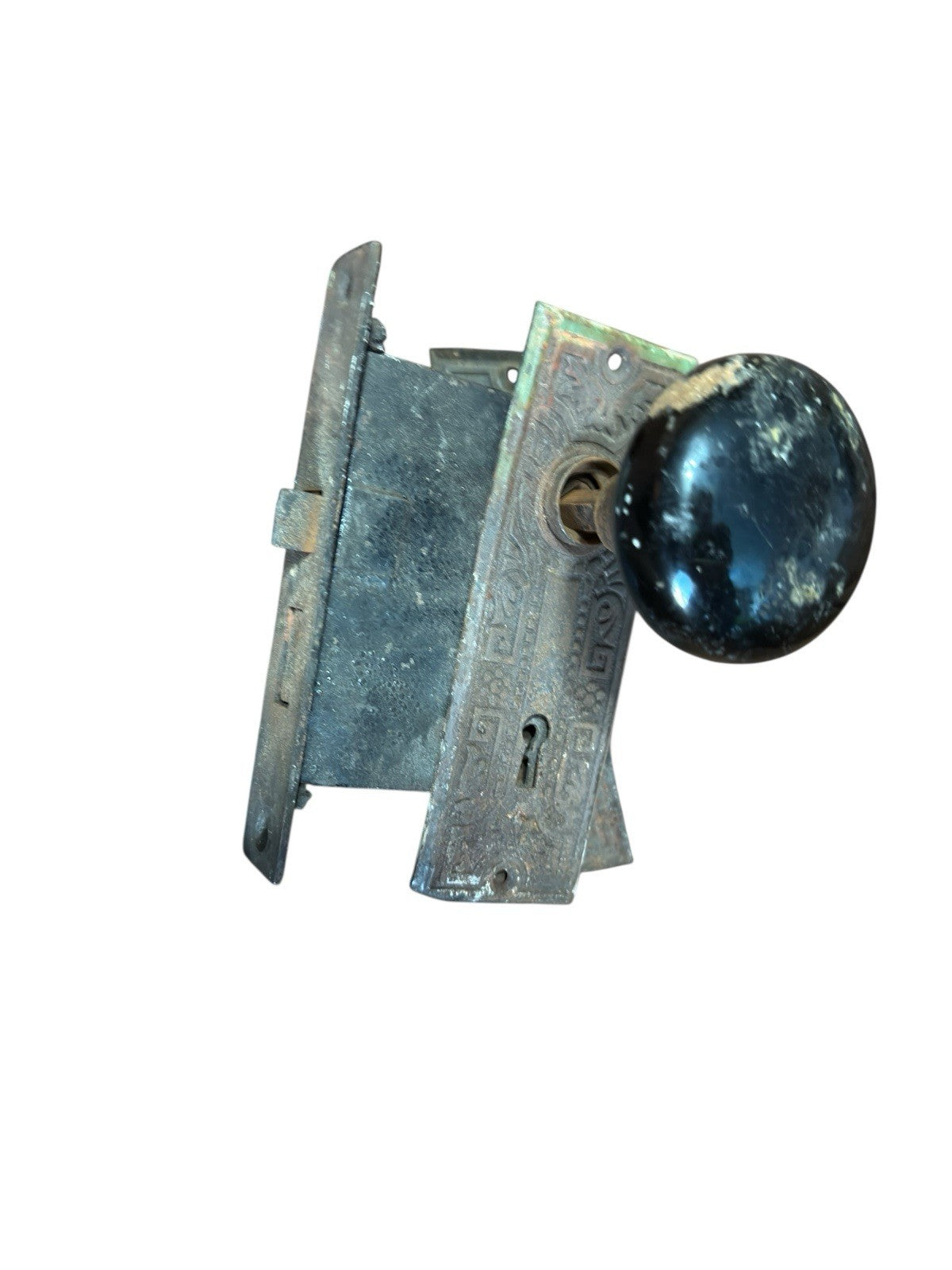 Door Knobs Plates Hardware Lock No Key Metal Enamel Antique Vintage