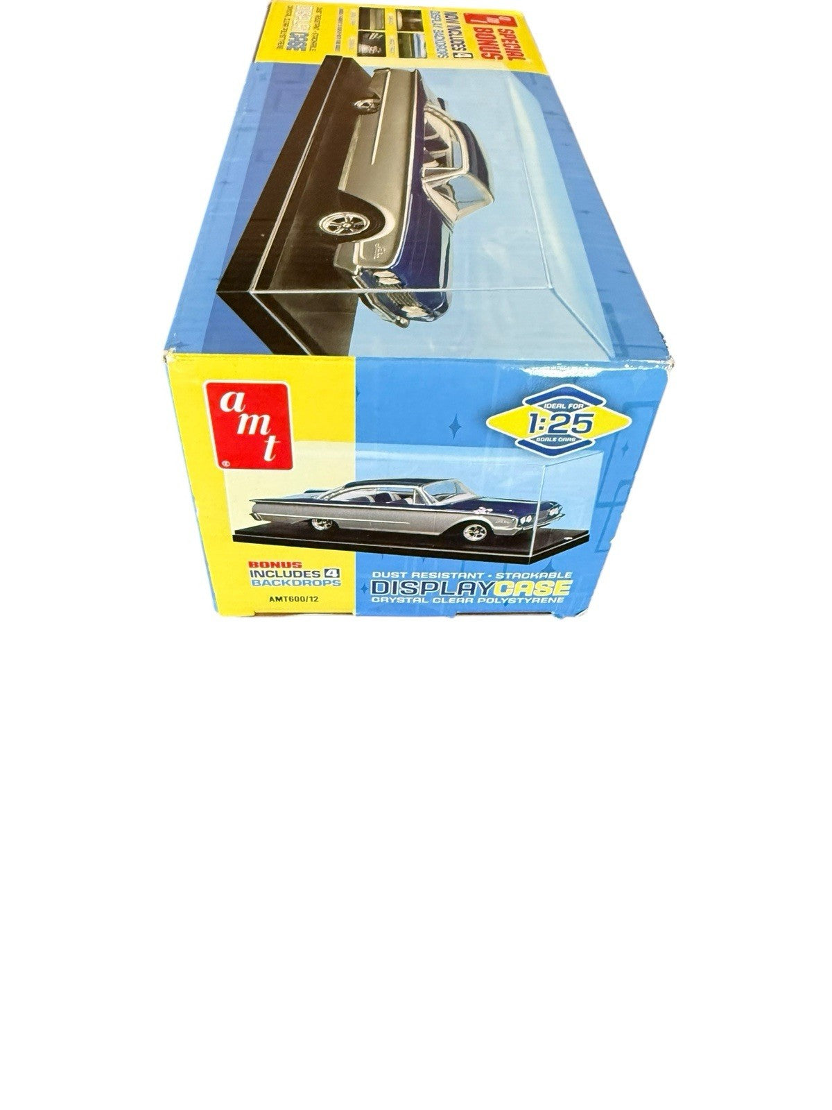 Display Case Clear Plastic Black Base 1:24 1:25 Car Model W 4 Backdrops AMT