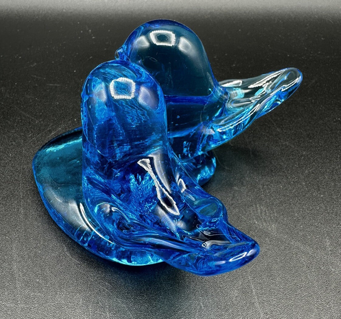 Bluebirds Of Happiness Heart Pair Glass Figurine Blue/Leonard 1988 Vintage
