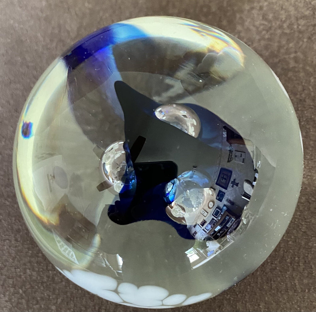Art Glass Paperweight Cobalt Blue 3" Diam 2 5/8” Tall Signed Harv Harris Studio