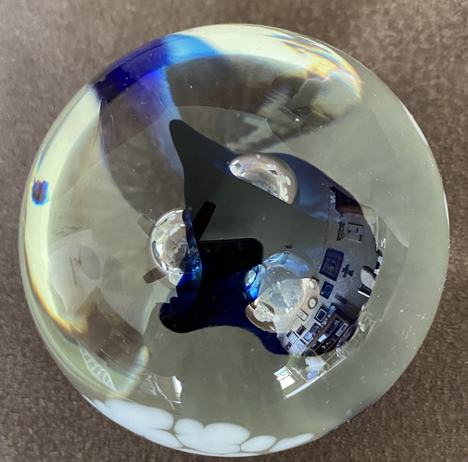 Art Glass Paperweight Cobalt Blue 3" Diam 2 5/8” Tall Signed Harv Harris Studio