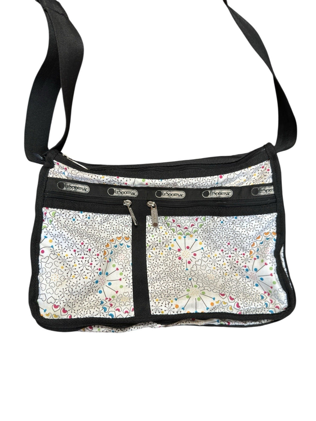 Crossbody Shoulder Bag LeSportsac Hythmic Hearts 3 Zip 2 Way Preowned