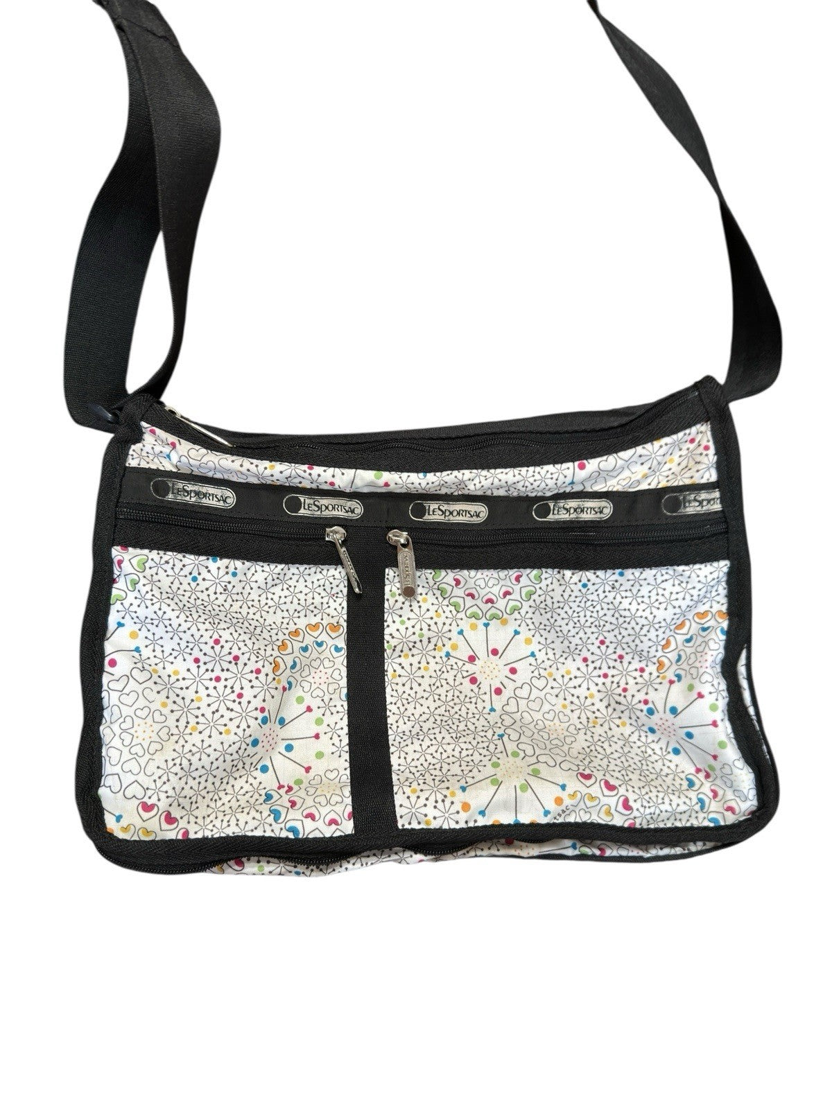 Crossbody Shoulder Bag LeSportsac Hythmic Hearts 3 Zip 2 Way Preowned