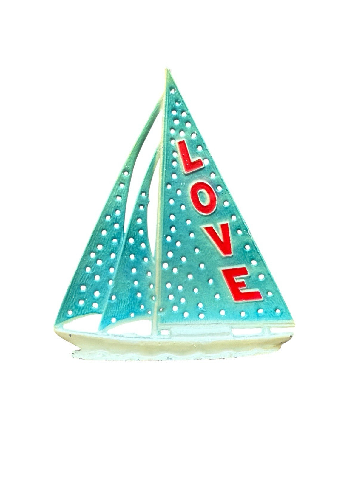 Earring Holder Metal Blue Love Sailboat Vintage