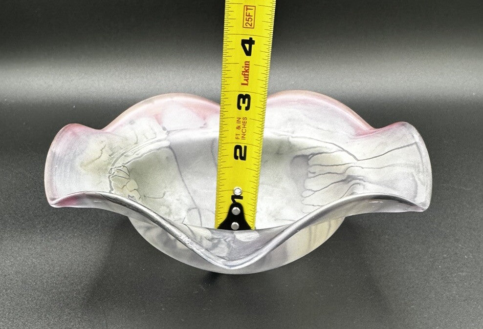 Bowl Purple Pink Drip Rueven Nouveau  Art Glass Scalloped Edge Vintage