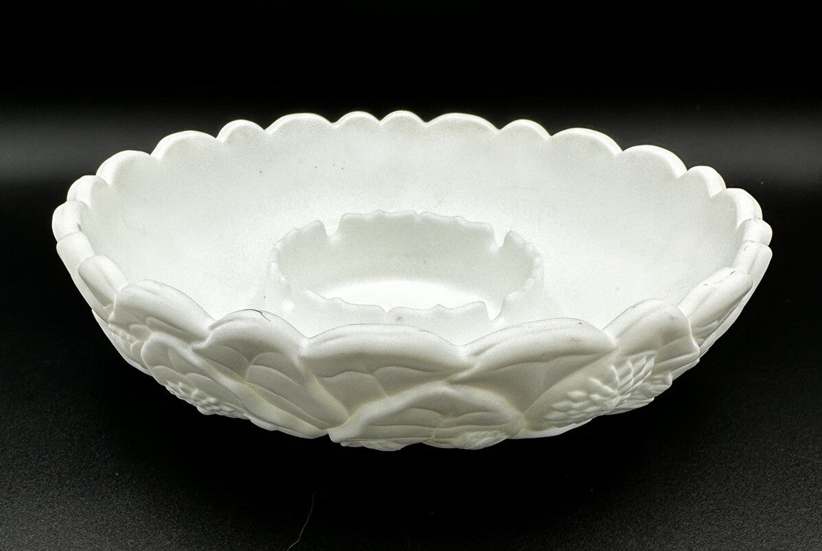 Ashtray, Trinket Dish,  8.5" Fenton Satin White Water Lily Vintage
