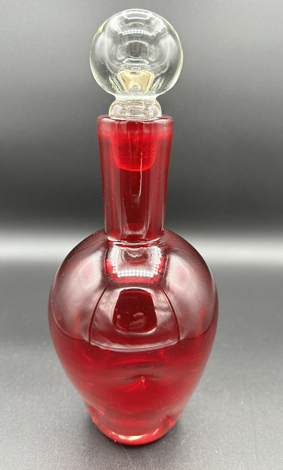Decanter w/ Clear Round Stopper 10”BISCHOFF Glass Red Pinched Vintage