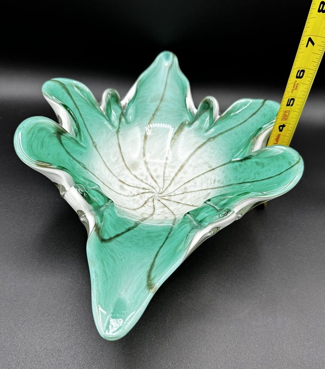 Bowl Mid-Century Green White Murano Art Glass Centerpiece Fruit Bowl Vintage