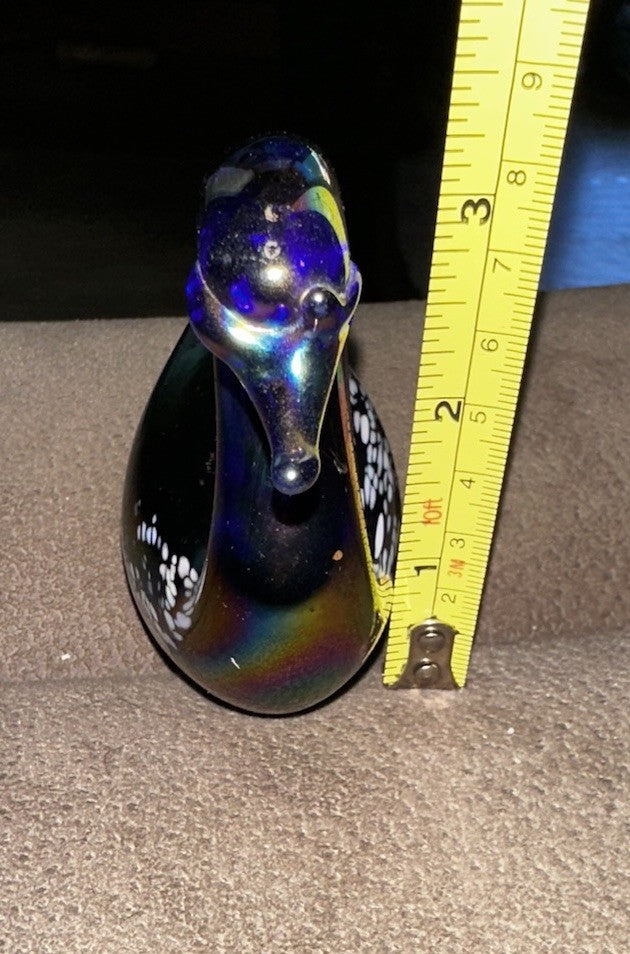 Art Glass Swan Cobalt Blue with White Iridescence Vintage
