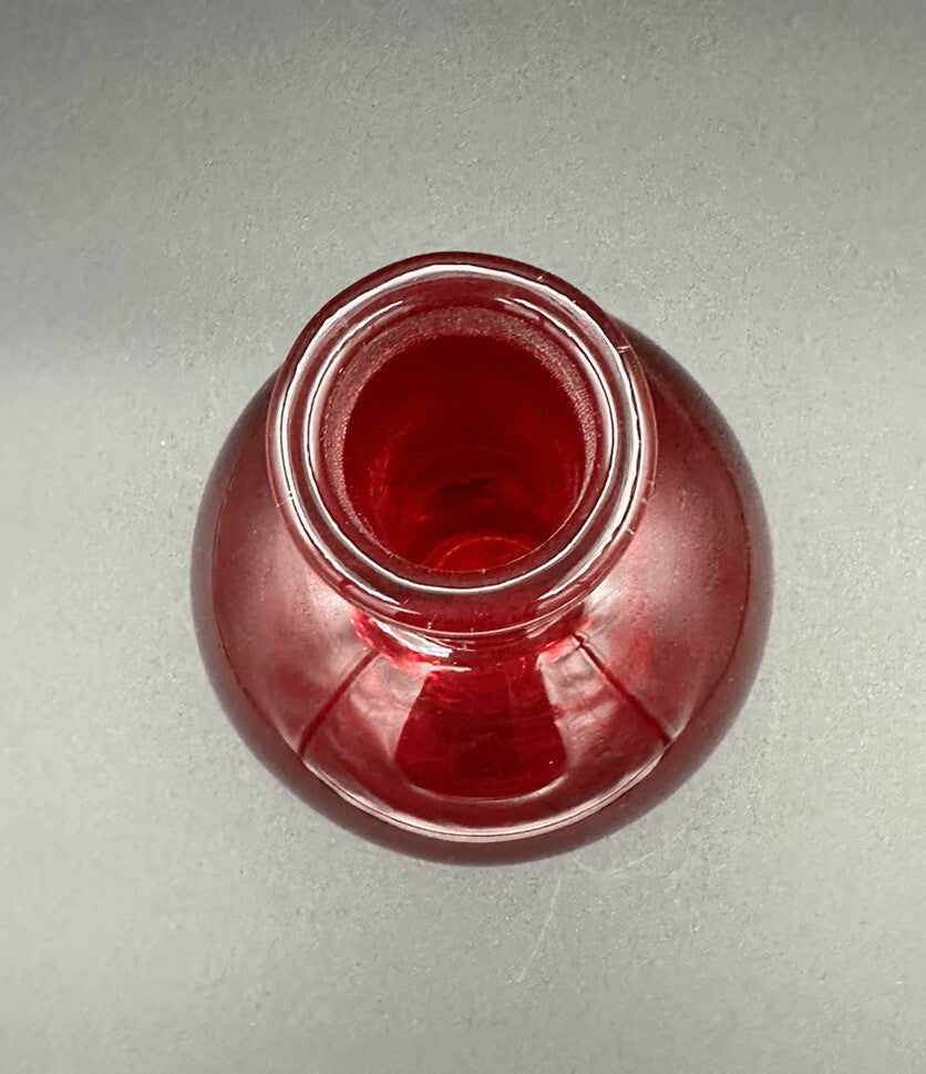 Decanter w/ Clear Round Stopper 10”BISCHOFF Glass Red Pinched Vintage