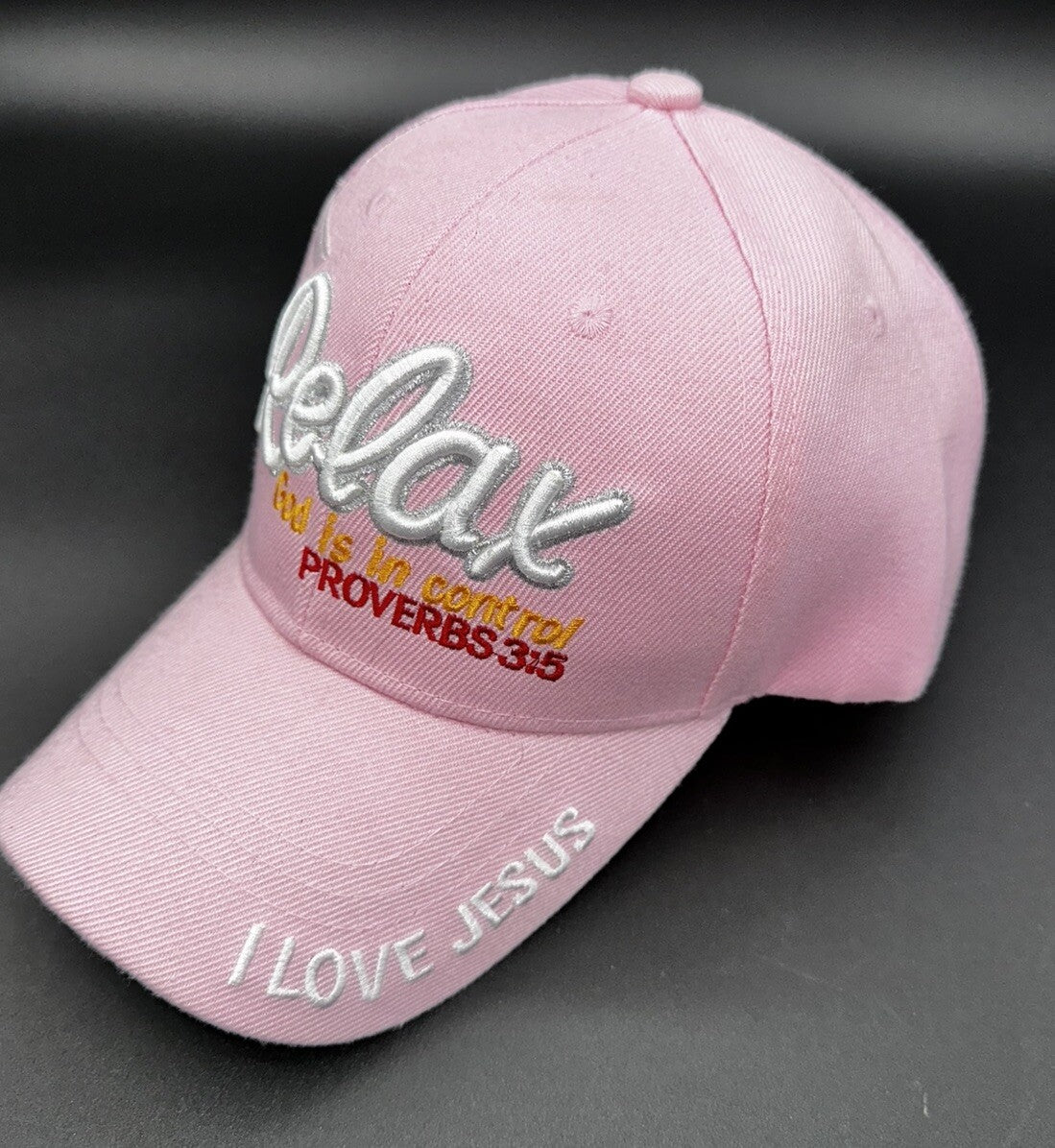 Baseball Hat Relax God is in Control Proverb 3:5 White Denim Christian Cap