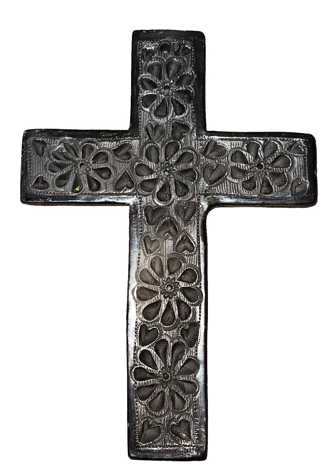 Cross Ornate Stone Religious Decorative Wall Hanging 9” X 6.5” Mexico
