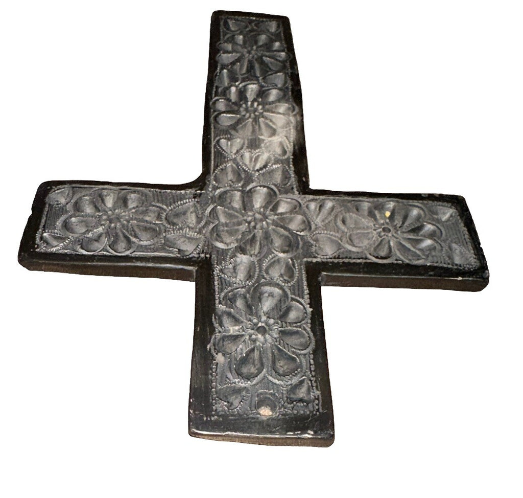 Cross Ornate Stone Religious Decorative Wall Hanging 9” X 6.5” Mexico