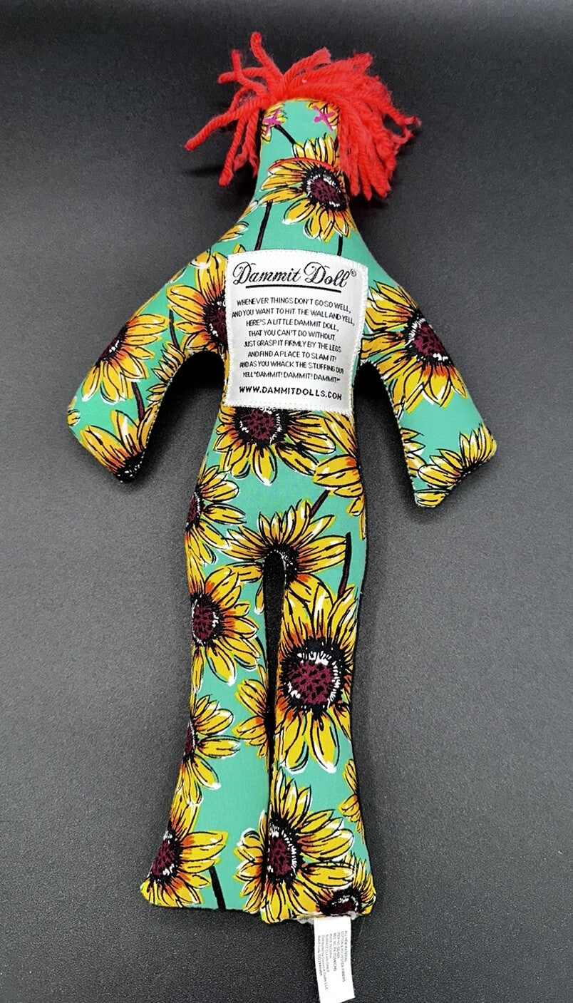 Dammit Doll Stuffed Plush Doll Toy  Sunflowers Red Hair 12" Preowned