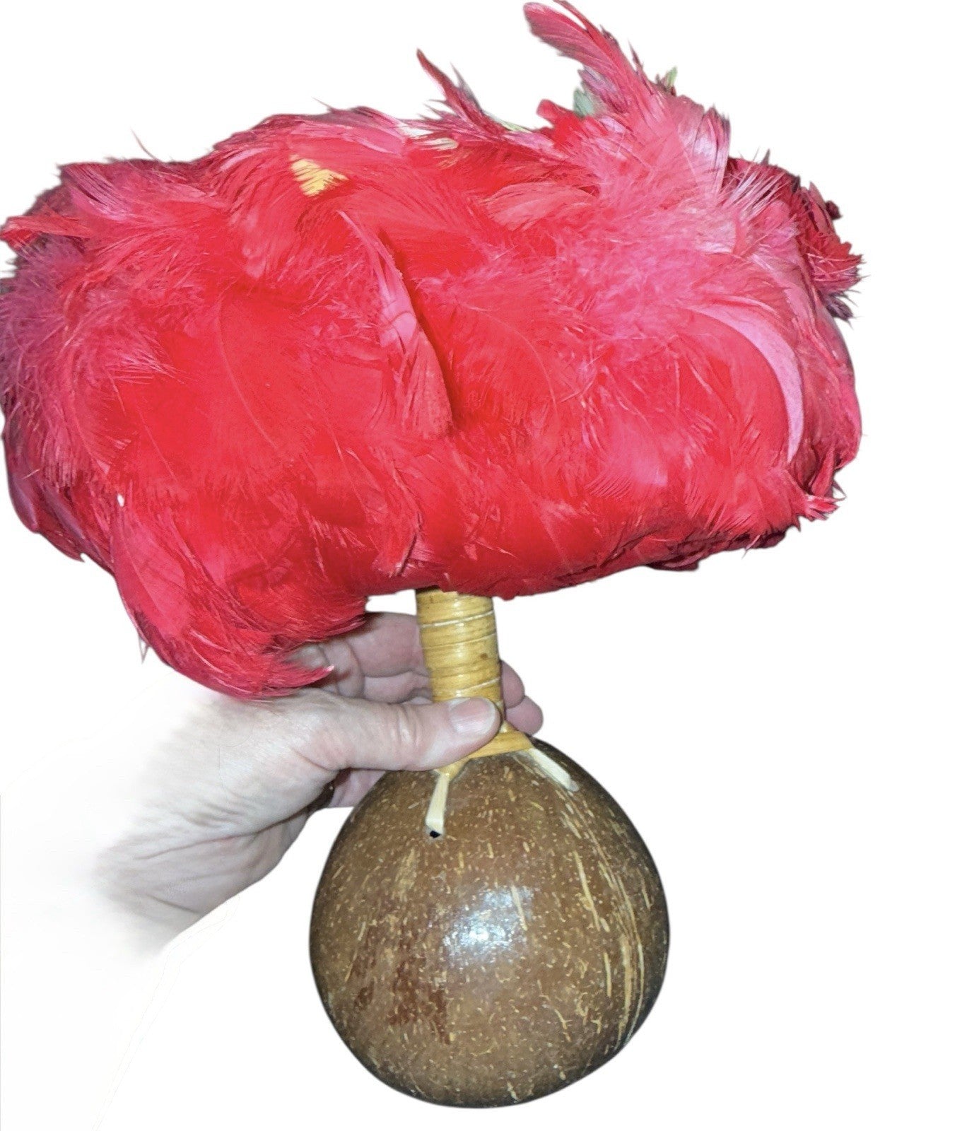 2 Uli Uli Hawaiian Polynesian Dance Red Yellow Feathers Hula Gourds Maracas